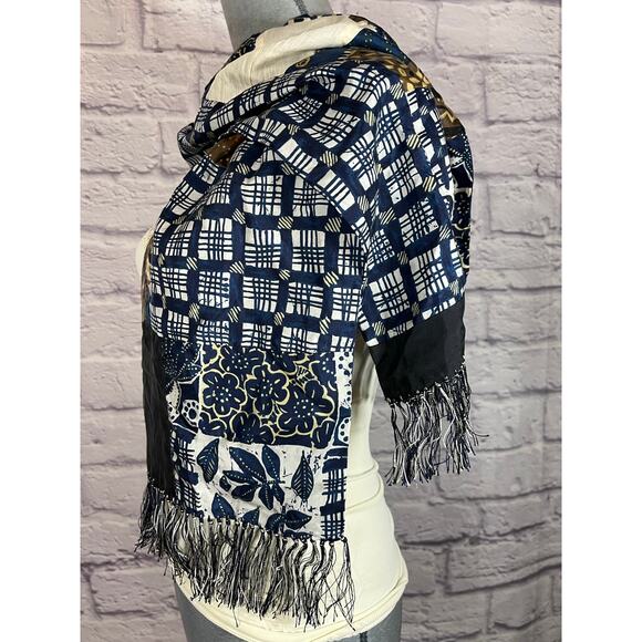 Patchwork/Multipattern Boho Silk Fringe Scarf - Picture 2 of 8